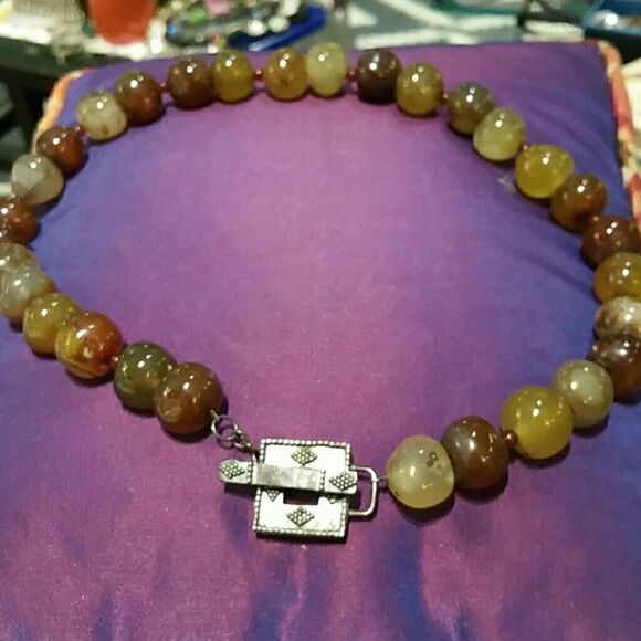 Rutilated Amber,  Green, and Gold Quartz Necklace - Picture 2 of 3